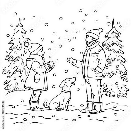 A family playing in the sno...