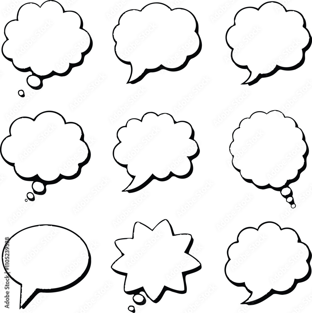 Blank empty speech and thought bubbles line art bundle vector illustration set Blank empty speech and thought bubbles line art bundle vector illustration set