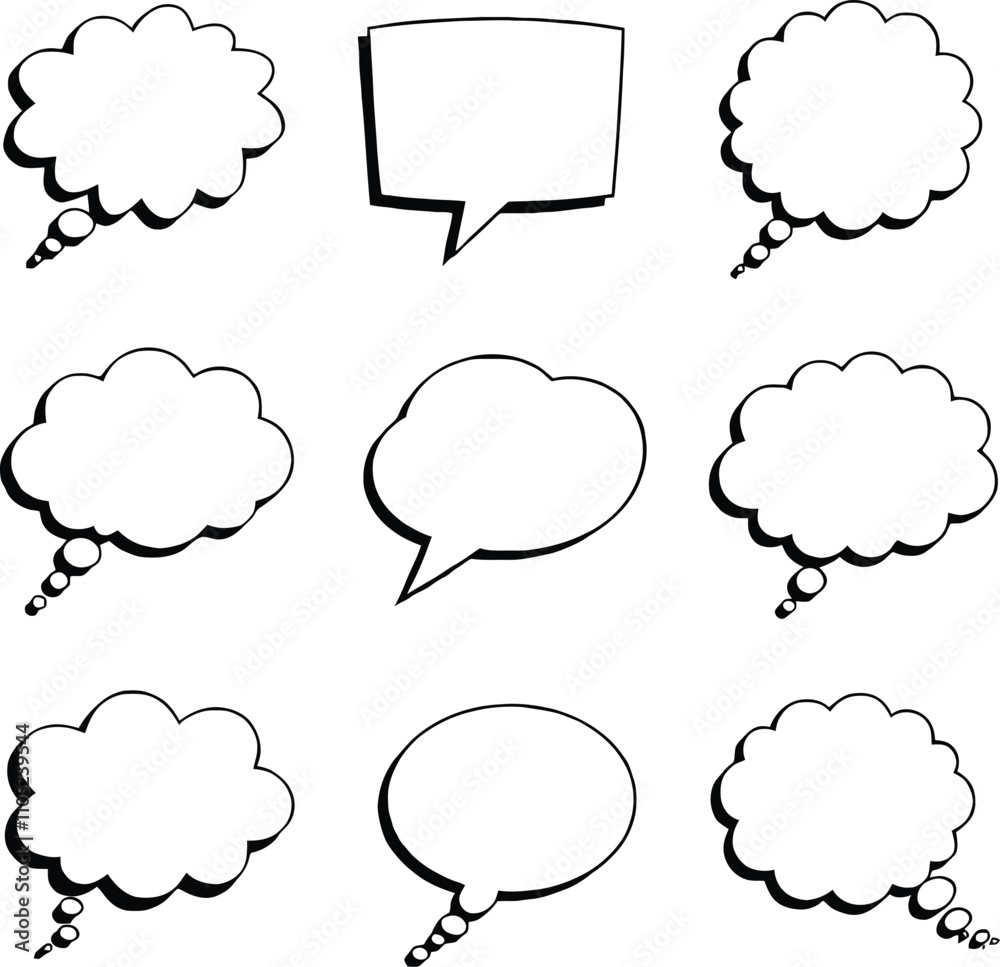 Blank empty speech and thought bubbles line art bundle vector illustration set Blank empty speech and thought bubbles line art bundle vector illustration set