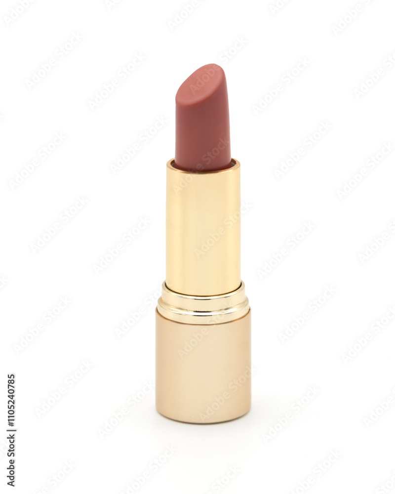 Single Gold Lipstick Standing on White Background Single Gold Lipstick Standing on White Background