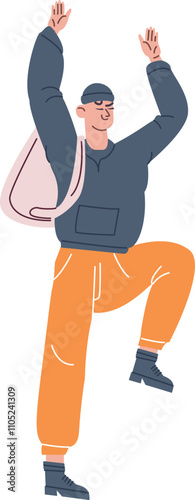 Young student cheerful character. Happy guy jumping