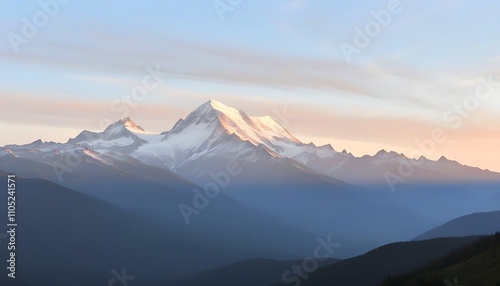 Tranquil Snow-capped Mountain Range at Sunrise