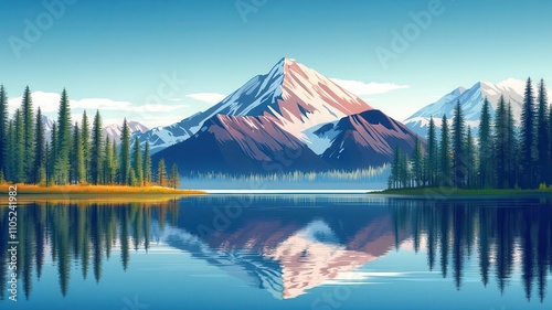 Excellence flat design front view mountain peak theme water color photo