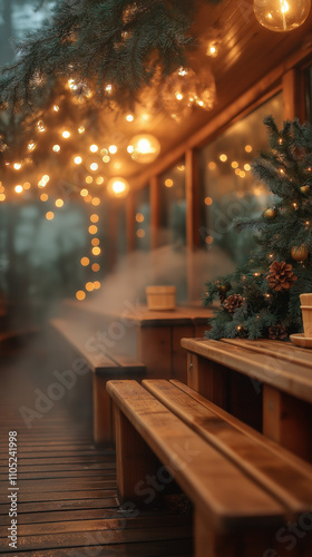 serene winter sauna scene, ...