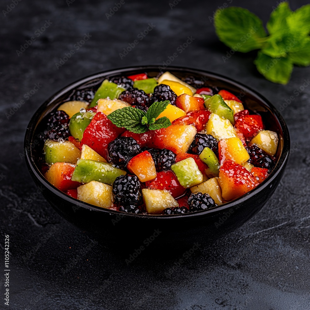 Fresh fruit salad in a bowl with mint. Fresh fruit salad in a bowl with mint.