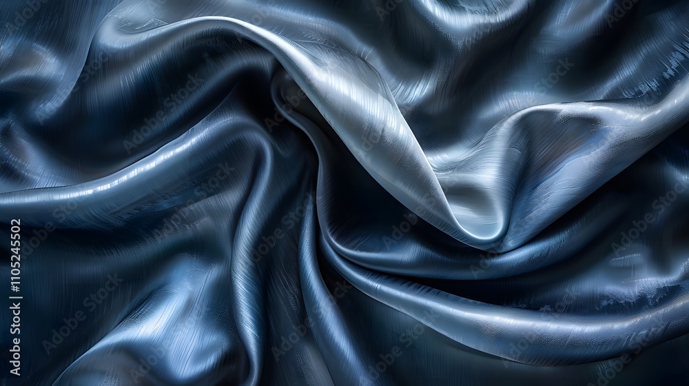 Draped dark blue silk fabric with soft folds and highlights. Draped dark blue silk fabric with soft folds and highlights.