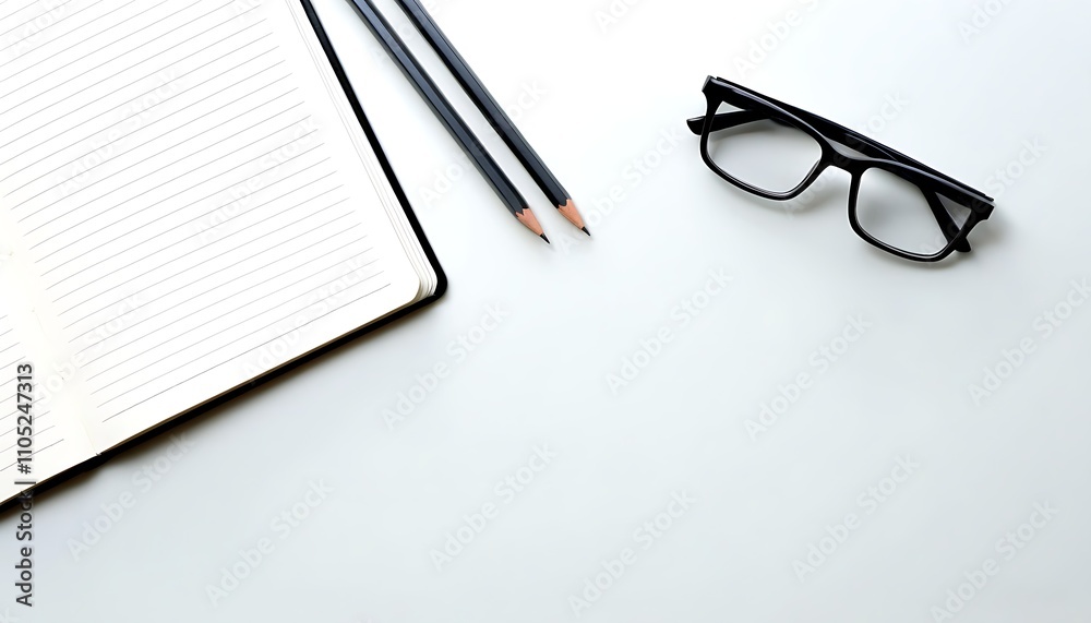 Black-framed glasses on a minimalistic desk Black-framed glasses on a minimalistic desk