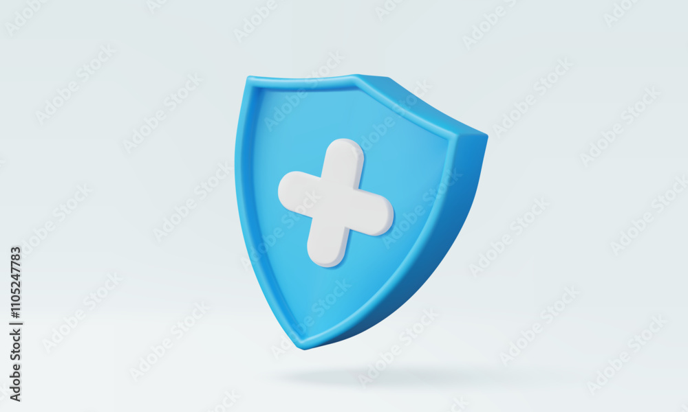 Obraz premium Medical blue shield protection with plus on pastel background insurance report information service healthcare medicine hospital support doctor emergency 3d vector illustration