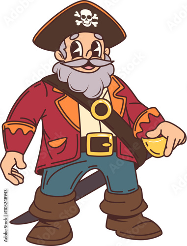 Cartoon pirate, corsair sailor cheerful character. Filibuster sailing ship crew skipper or captain comical isolated vector personage, corsair bandit boatswain or Caribbean pirate sailor happy mascot