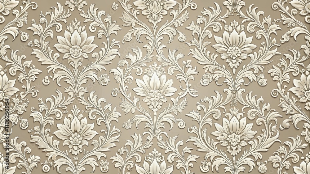 Fototapeta premium Elegant Cream and Beige Damask Floral Pattern Background