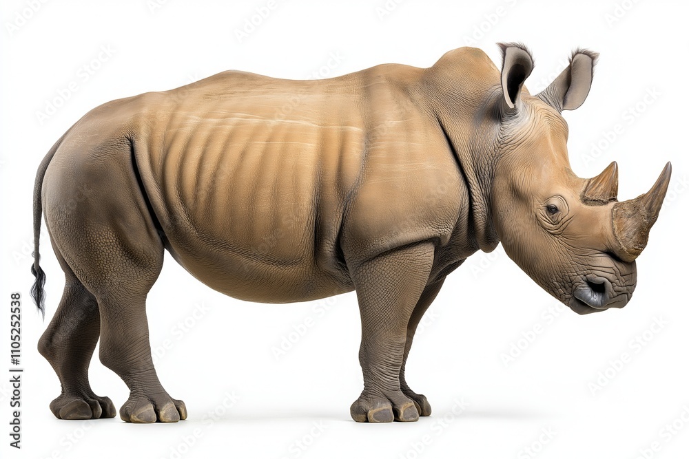 Fototapeta premium Rhino rhinoceros (ceratotherium simum simum) isolated on white background.