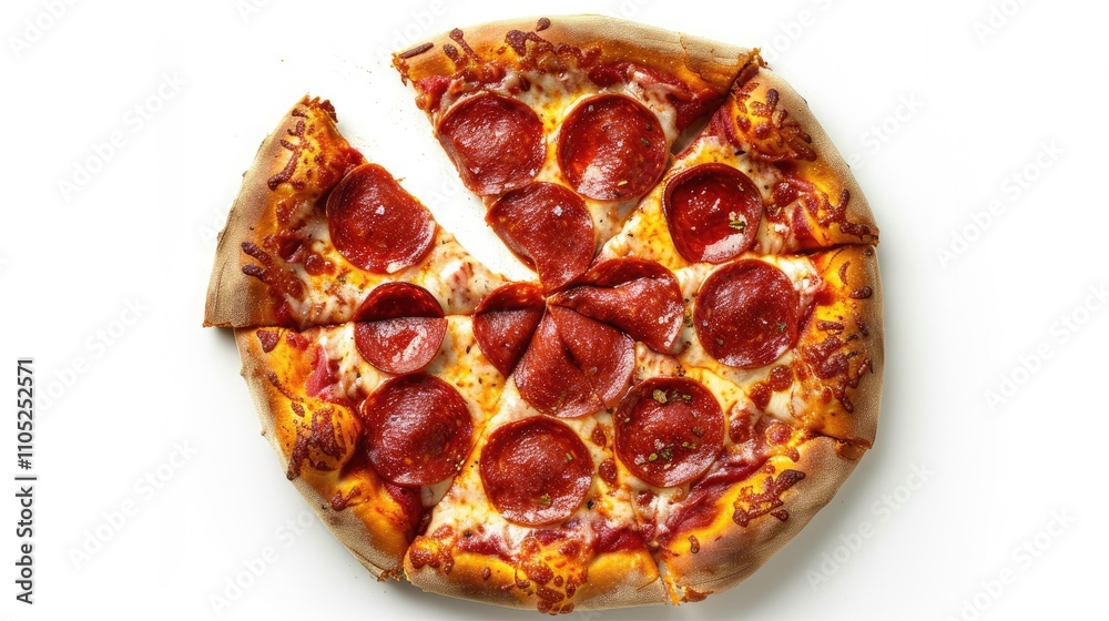 Pepperoni pizza slice isolated on white background, top view. Italian cuisine and fast food concept. Pepperoni pizza slice isolated on white background, top view. Italian cuisine and fast food concept.