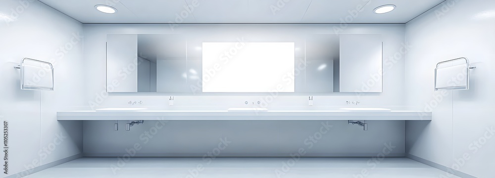 26. A fresh, modern bathroom with clear counter space and a large empty wall for text placement 26. A fresh, modern bathroom with clear counter space and a large empty wall for text placement
