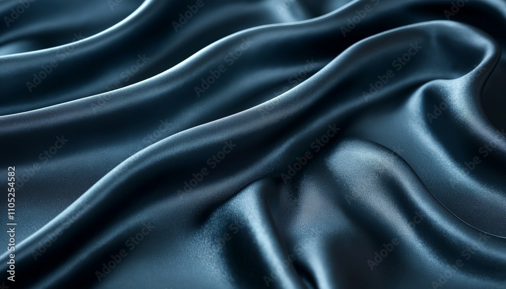 Fototapeta premium Fashionable dark slate blue luxurious fabric. Navi blue elegant textile folds. Silk slate blue color bedsheets material.