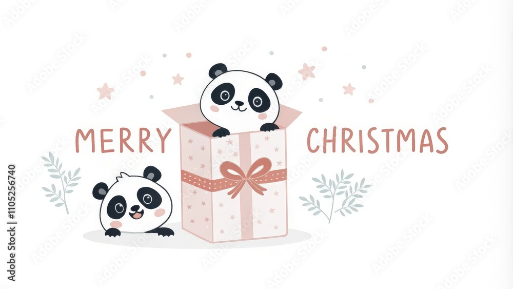 Fototapeta premium cute cartoon panda with gift box merry christmas background