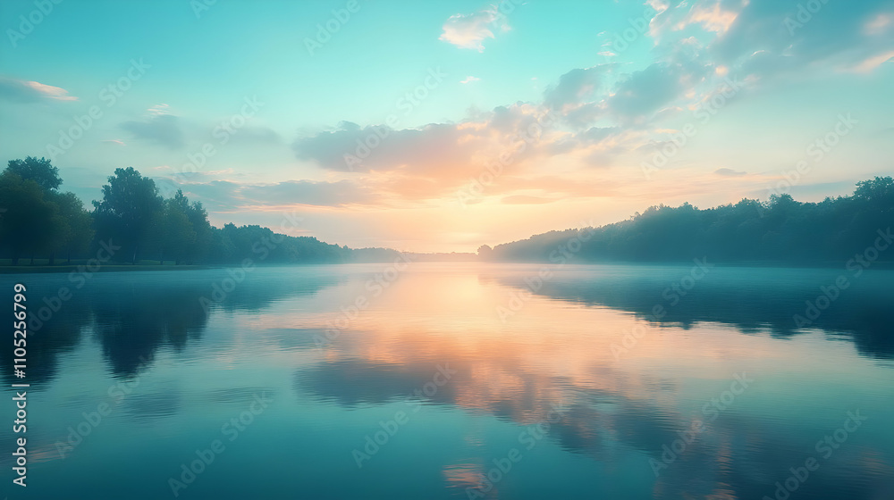 Serene Sunset Lake Illustration