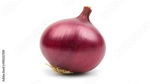 Single red onion isolated on white background.