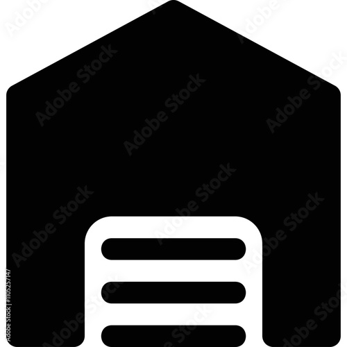 House Garage Icon with Horizontal Door Panels
