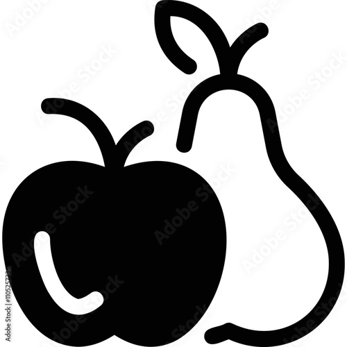 Black Silhouette Icons of Apple and Pear