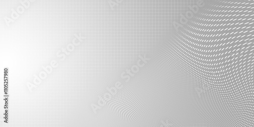 White Square Grid. Curved Point Mesh on Gradient Gray Background