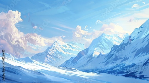 Illustration of Winter day landscape with mountains