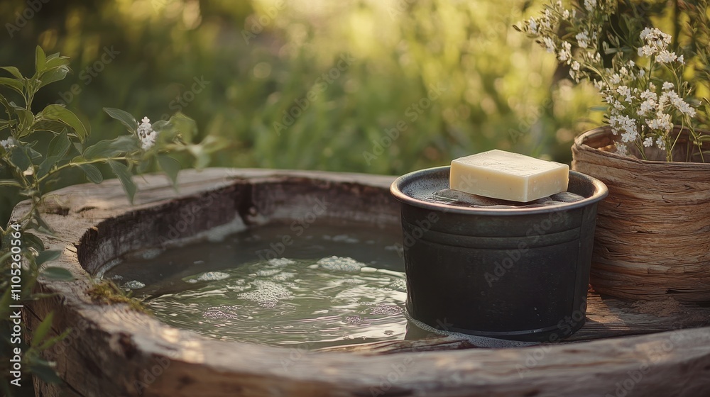 Serene Outdoor Bath Setup for Refreshing Relaxation Serene Outdoor Bath Setup for Refreshing Relaxation