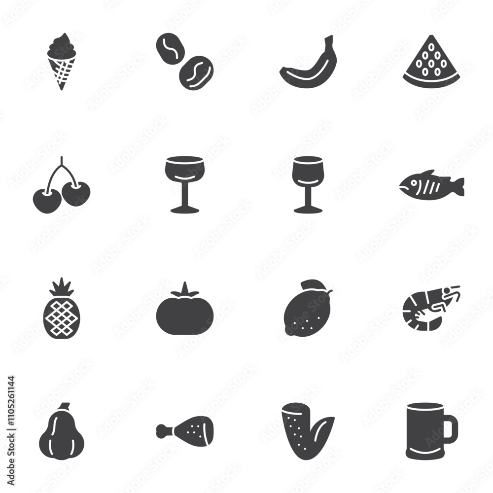Fototapeta premium Food and drinks vector icons set