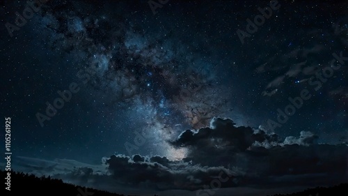 Night sky space with clouds and stars