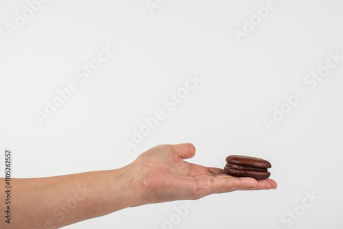 Chocolate dessert chocopie isolated on white background. photo