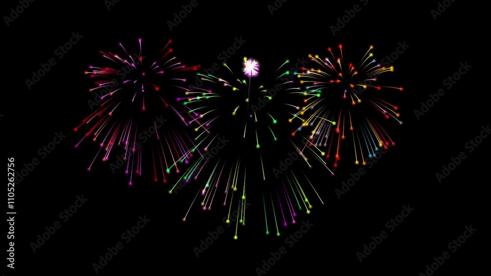 Fireworks animation 4k. Bright fireworks exploding animation in the night sky on holiday.