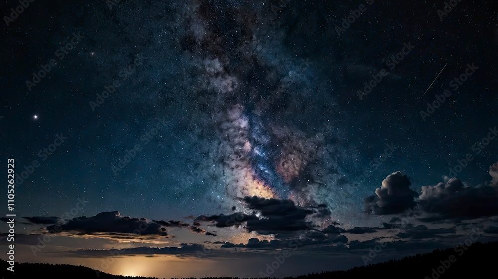 Fototapeta premium Night sky space with clouds and stars