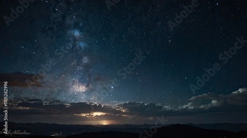 Night sky space with clouds and stars