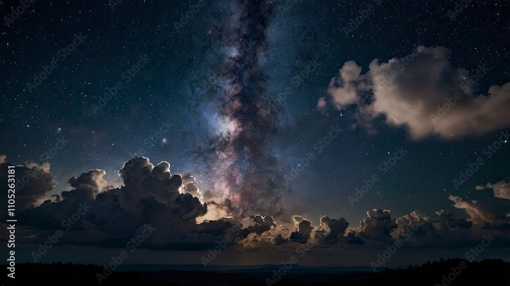 Fototapeta premium Night sky space with clouds and stars
