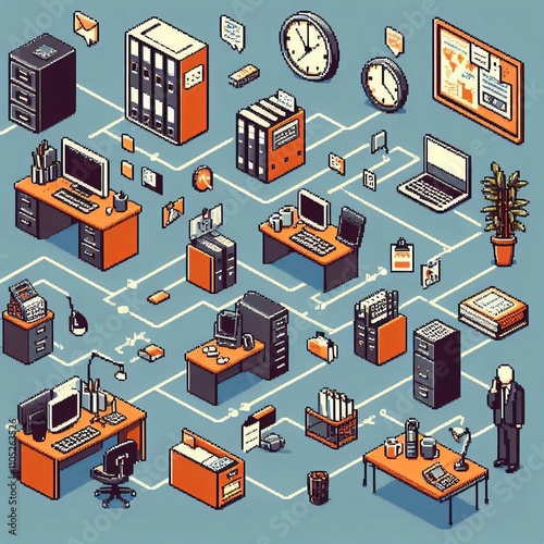 Pixel Art Retro style pixelated representation of office element photo