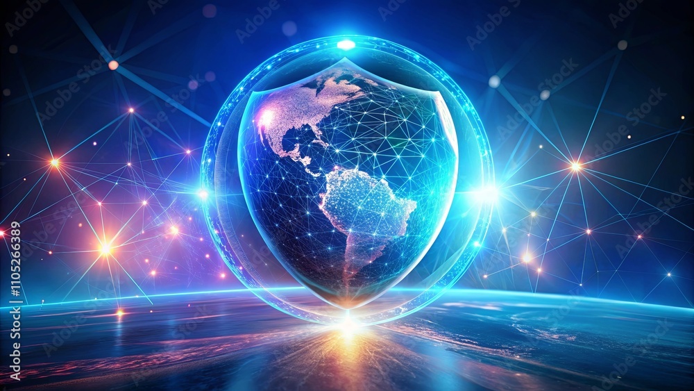 Obraz premium Global Network Security A Protective Shield Enveloping the Planet