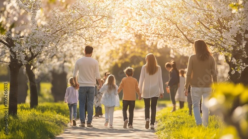 Strolls in Spring Park: families and friends walking through a park photo