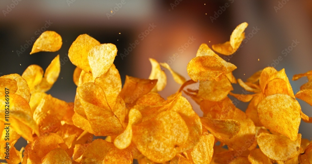 Flying Pepper Potato Chips, Fried Potatoes Flying up in the Air. Flying Pepper Potato Chips, Fried Potatoes Flying up in the Air.