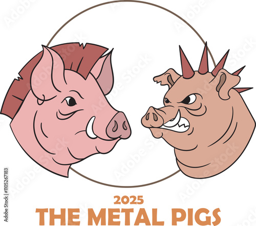 metal pigs illustration with mohawk hairstyle for biker, punk logo