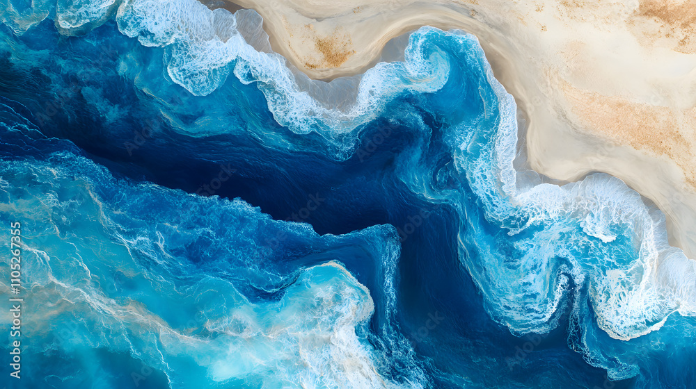 Abstract Ocean Waves: A Serene Blue and Beige Coastal Art Abstract Ocean Waves: A Serene Blue and Beige Coastal Art