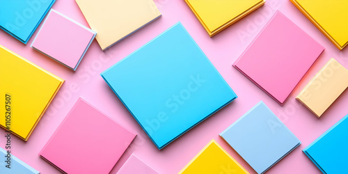 Abstract Pastel Squares Arranged on Pink Background