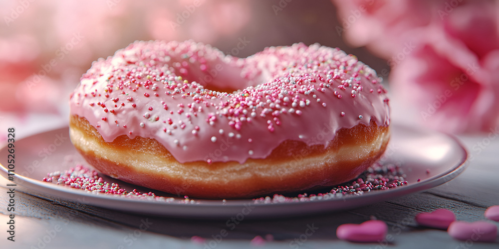 Pink Heart-Shaped Donut with Sprinkles Pink Heart-Shaped Donut with Sprinkles