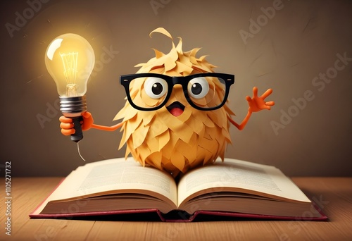 Book With Lighbulb Cartoon Vector Icon Illustration. Object Education Icon Concept Isolated Premium Vector. Flat Cartoon Style