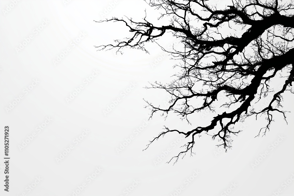 Fototapeta premium A minimalist tree with bare branches, set against a soft gray gradient background