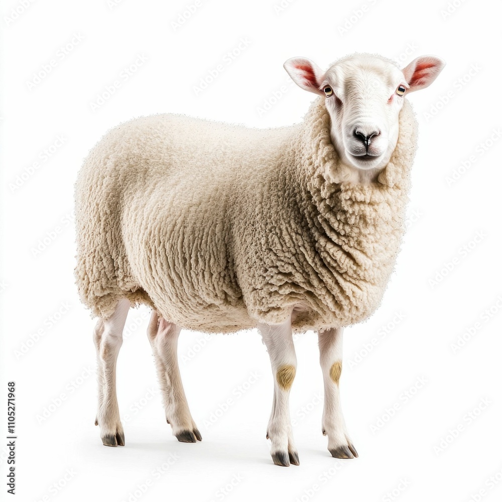 Fototapeta premium Fluffy Sheep Isolated on White Background
