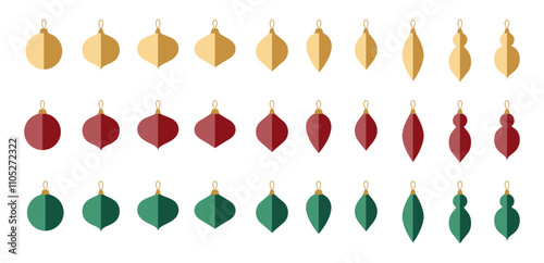 minimal christmas ornaments. decorative christmas ball bauble vector set holiday season celebrate red green gold light sillhouette illustration design paper lantern finial decorate christmas tree