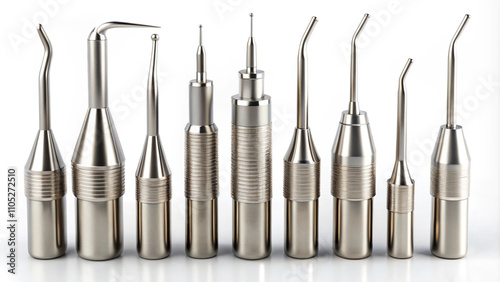 Ultrasonic scaler tips in a range of sizes displayed on a clean white background