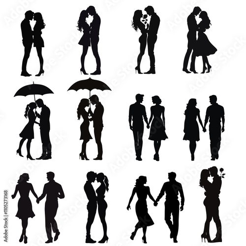 silhouettes of couples, set of vector people, romantic silhouettes