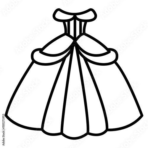 This vector icon features a beautiful princess dress, symbolizing royalty, elegance, and fairy tale charm. Perfect for use in designs related to princess themes, fashion
