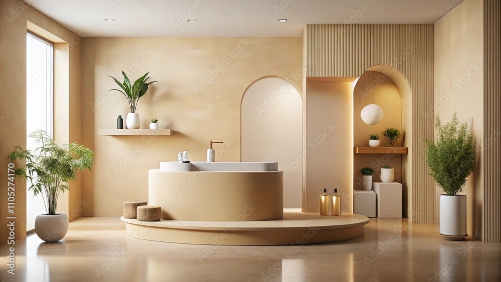 Serene Minimalist Bathroom Design with Freestanding Tub and Lush Greenery Serene Minimalist Bathroom Design with Freestanding Tub and Lush Greenery