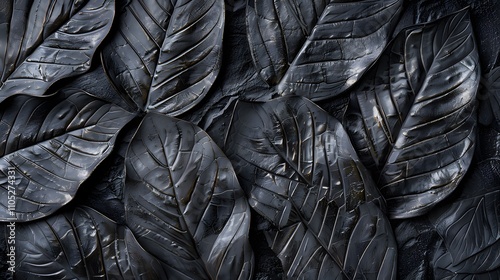 Dark Monochromatic Leaves Arranged In An Artistic Pattern